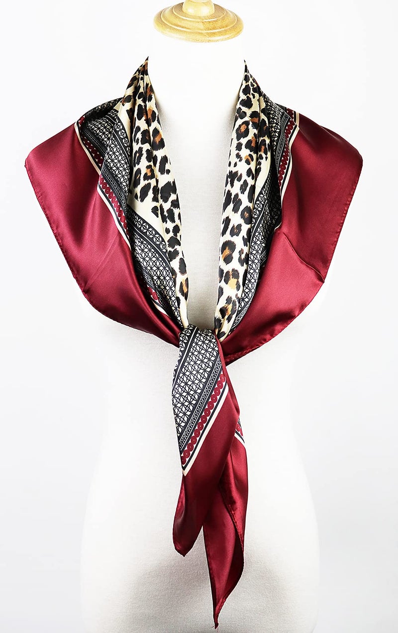 vabovin Women's 35" Satin Square Silk Like Hair Scarves and Wraps Headscarf for Sleeping (Leopard Dark Red) - Image 4